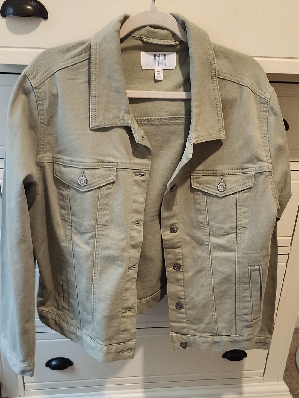 Time and Tru Olive Utility Denim Jacket, NWOT